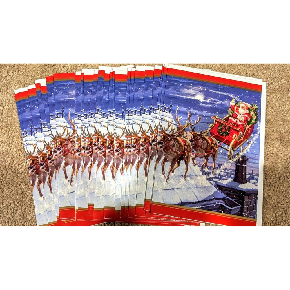 25 American Greetings Christmas Cards w/ Envelopes New Geno Peoples Santa Sleigh